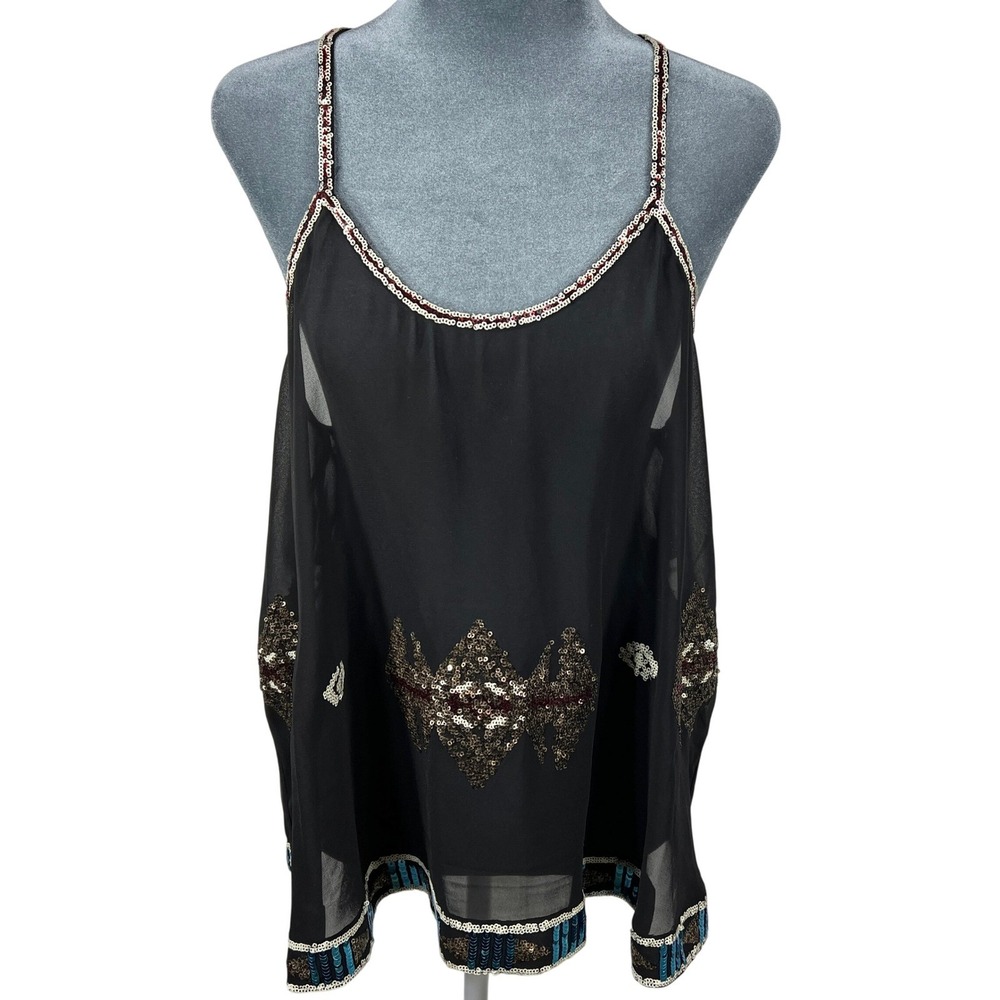 BB Dakota Sequin Cami Small Black Gold Sheer Indie Sleaze Y2K Disco Baddie Retro
